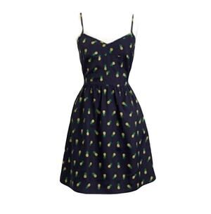 J. Crew Pineapple Print SpageStraos Satin Dress Size 00 Black Gold